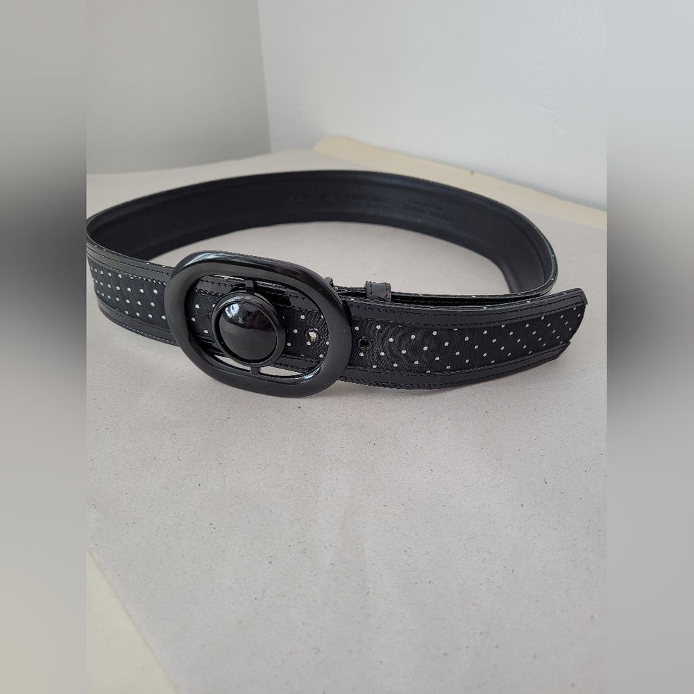Emporio Armani Black Polka Dot Belt Leather Size 42 Women Designer Office Career - Picture 2 of 8